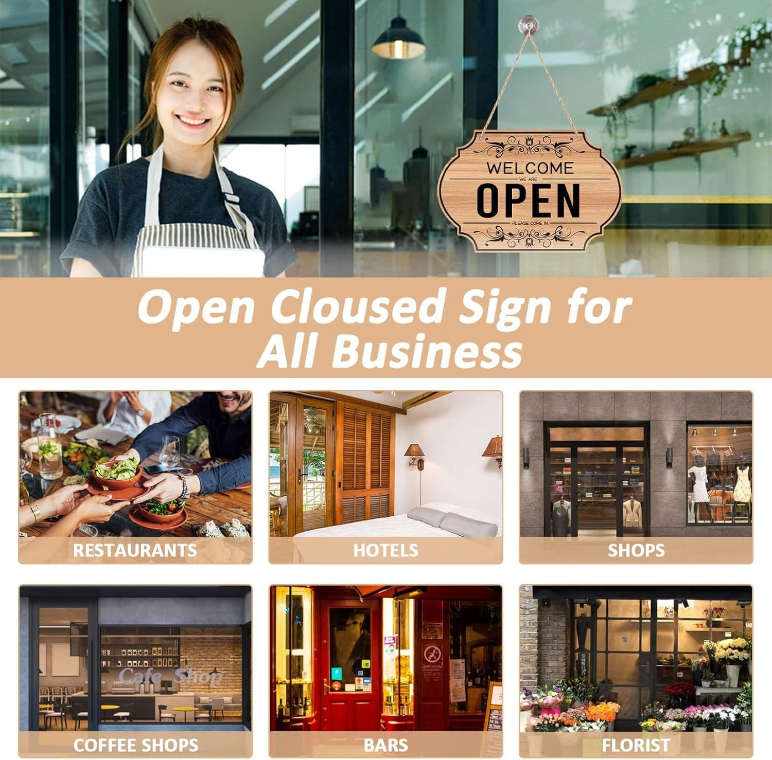 Open Signs Double Sided Open Closed Sign Business Hours Hanging with Rope NEW