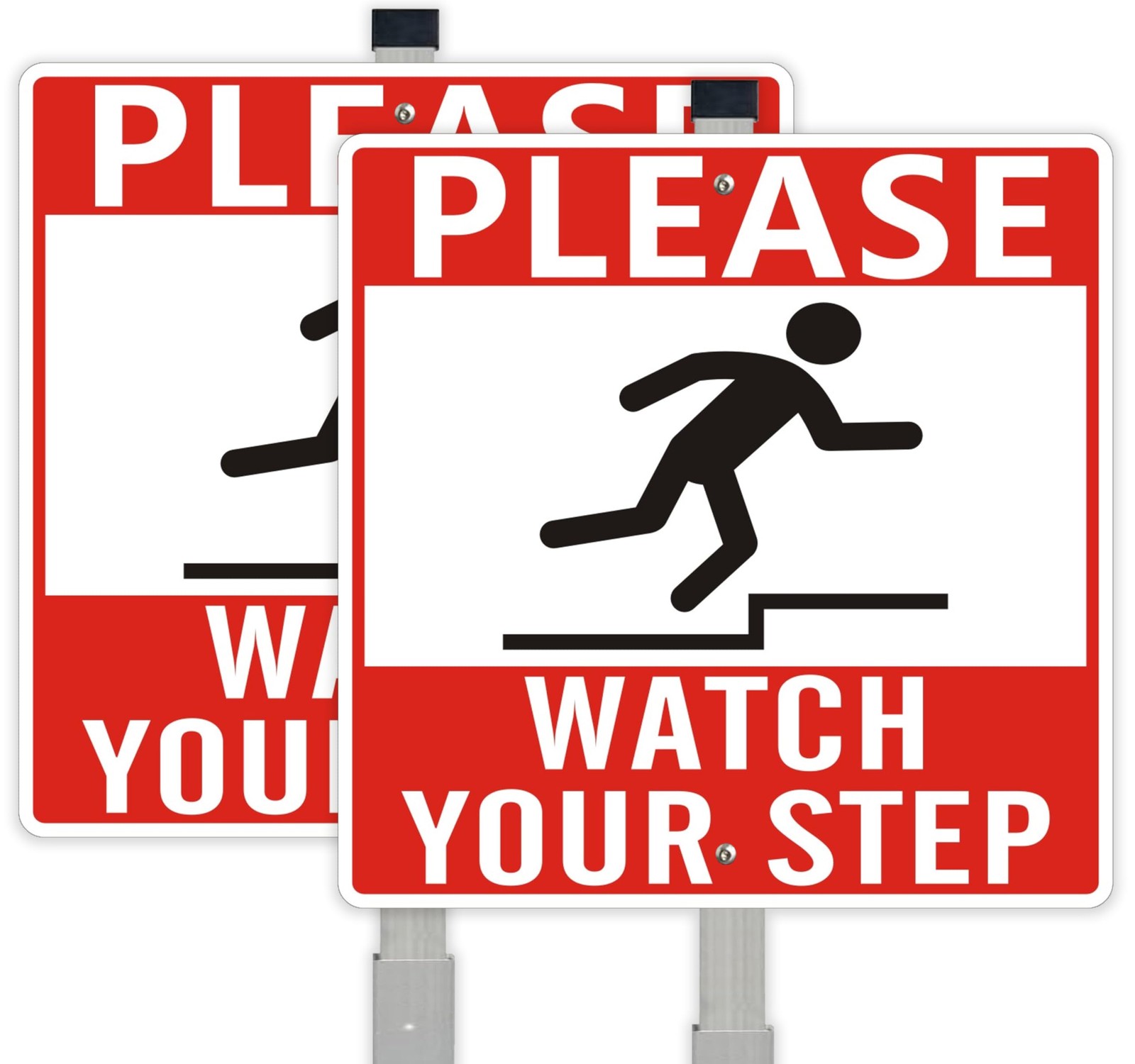 2Pack Watch Your Step Safety Sign with 28″ Stakes, 10×10 Inches Aluminum, Ref…