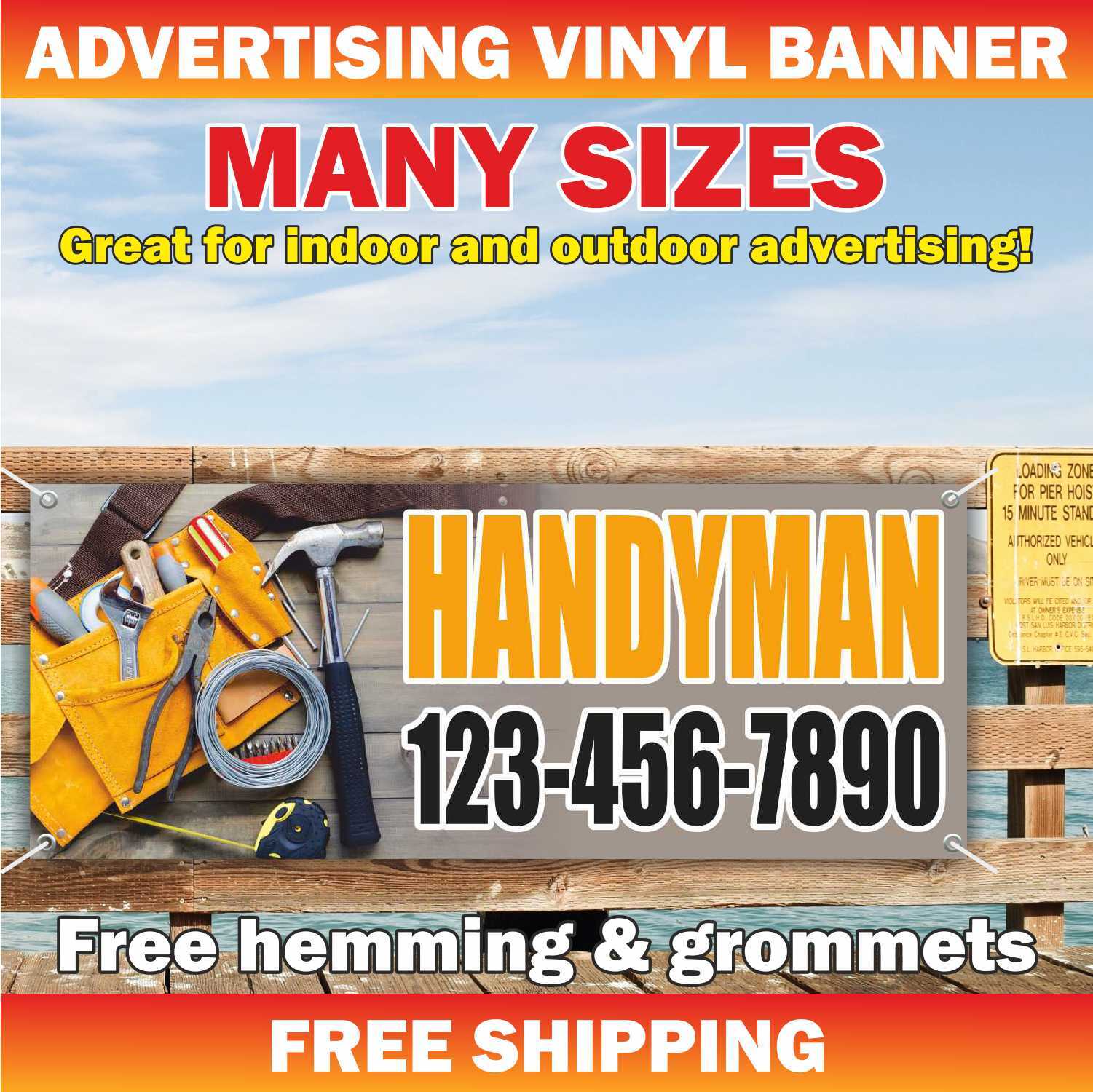 HANDYMAN Advertising Banner Vinyl Mesh Sign Mechanic Service Repair Fix Check