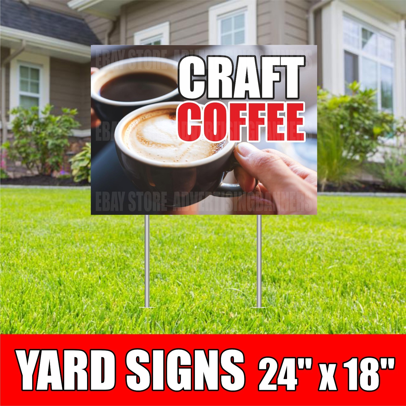 CRAFT COFFEE Yard Sign with H-Stakes Cold Fruit Juice Bar Tea Cafe Cappuccino
