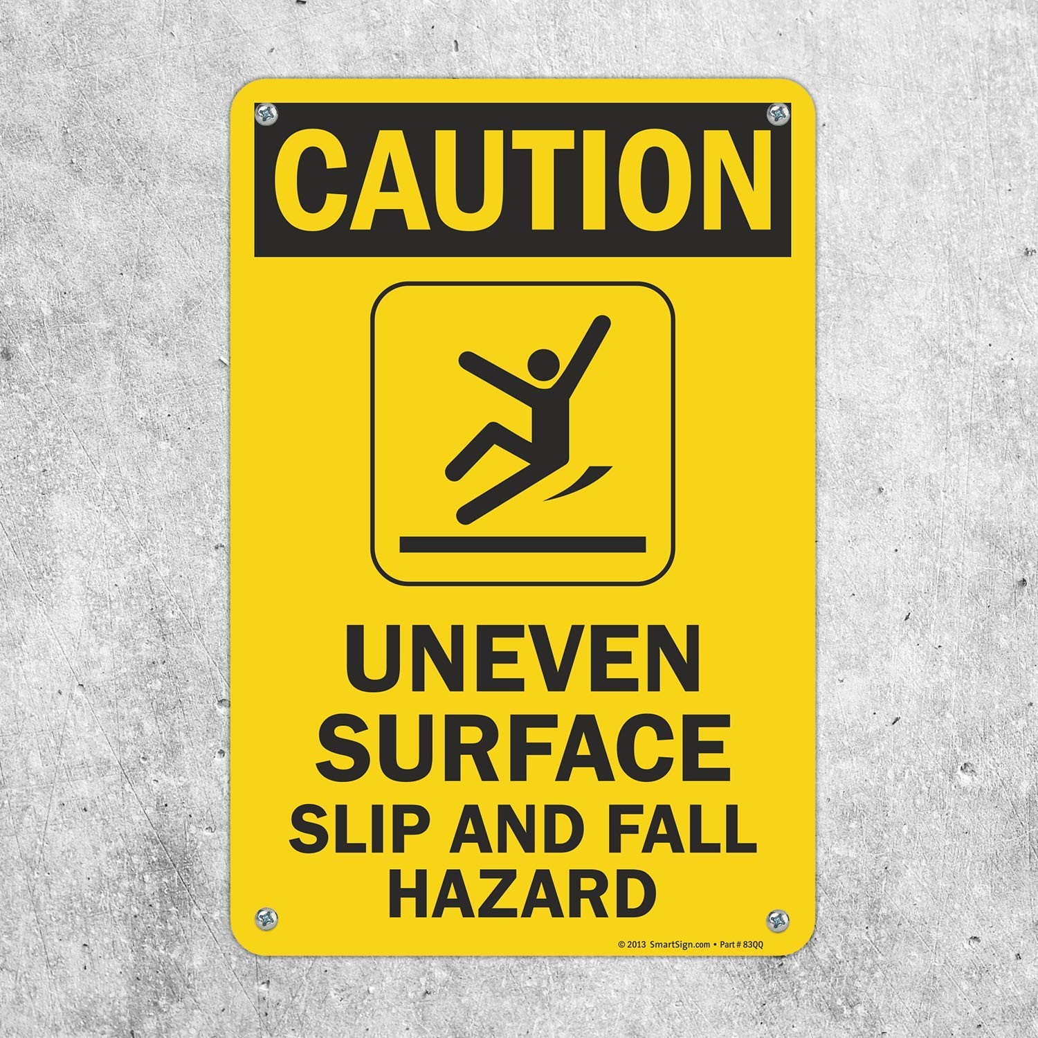 Caution Uneven Surface Slip And Fall Hazard Sign 12×18 Inch Aluminum Yellow
