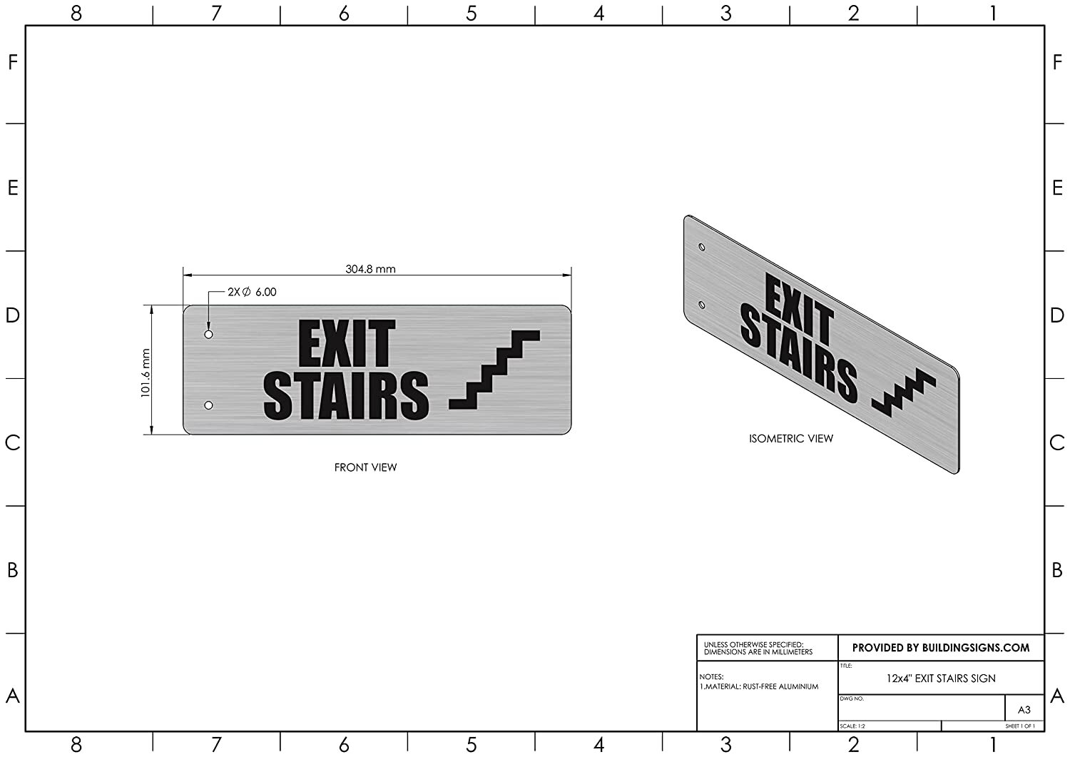 EXIT Stairs Sign-Two-Sided/Double Sided Projecting, Corridor-REF24-1027