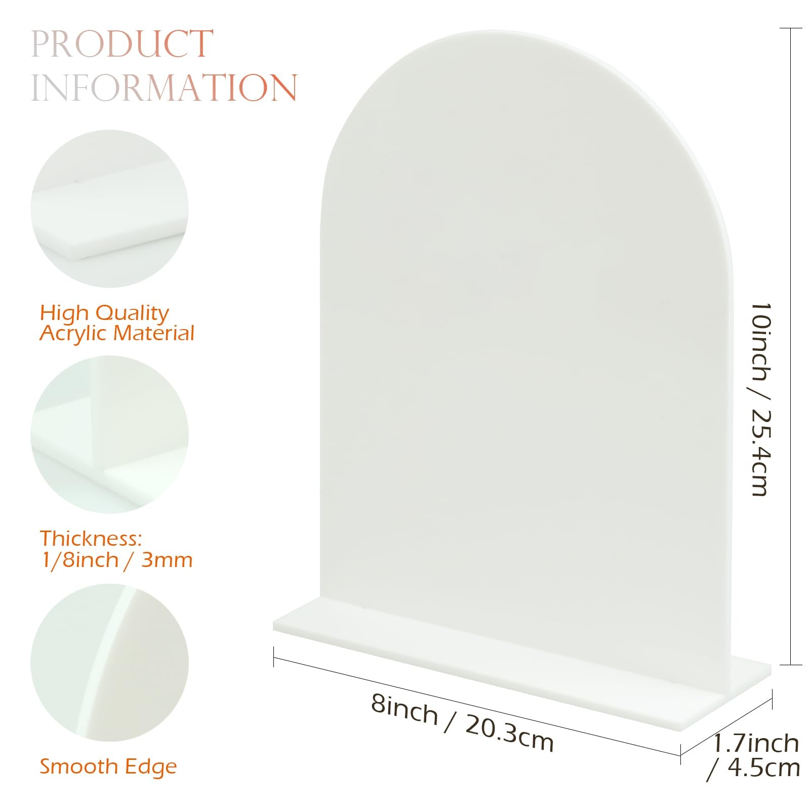 5 Pack Blank White Arch Acrylic Sign With Stand DIY Wedding Table 8×10 Inch
