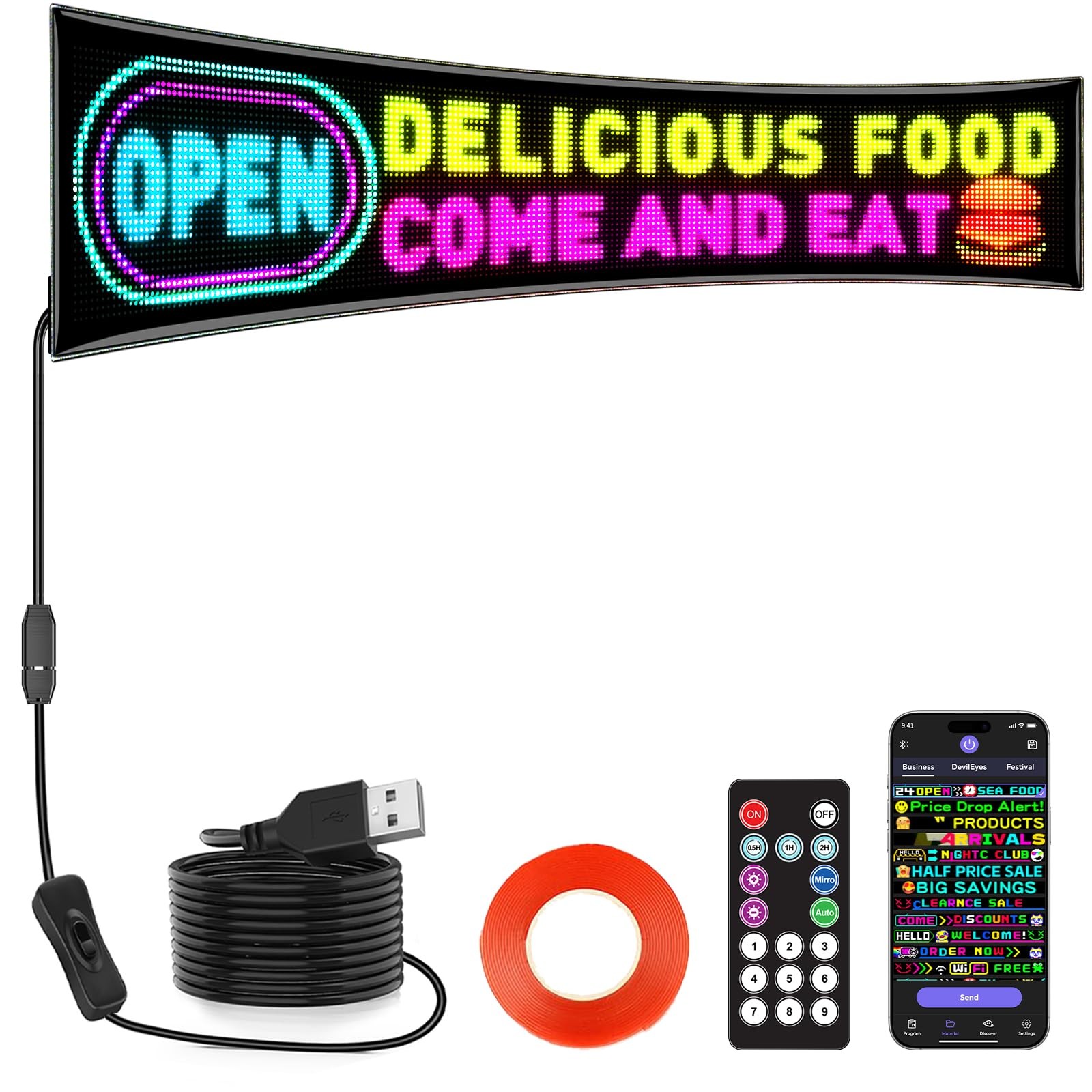 Dual Row P5 Huge Bright Advertising Programmable LED Sign, 37”x8” Flexible …