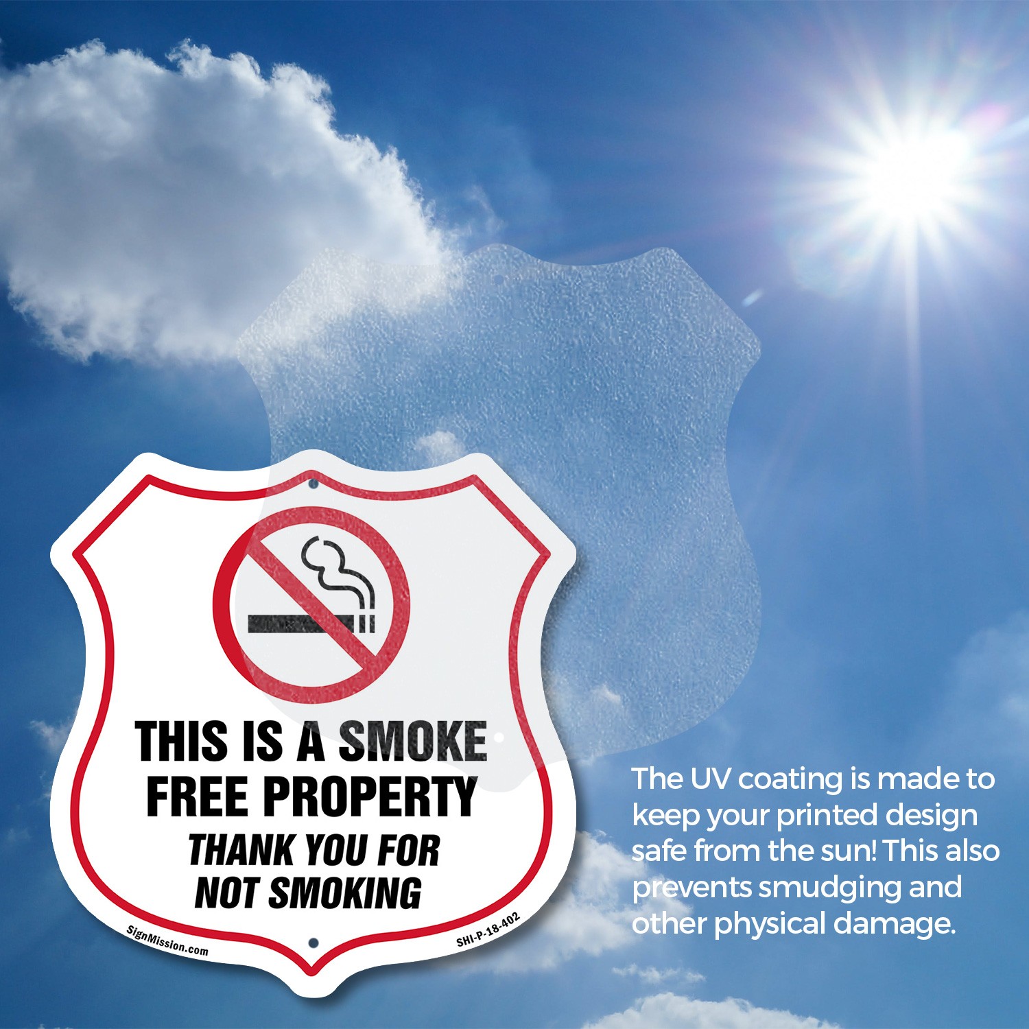 No Smoking Shield Sign This Is A Smoke Free Property Thank Y Shield Shaped Sign
