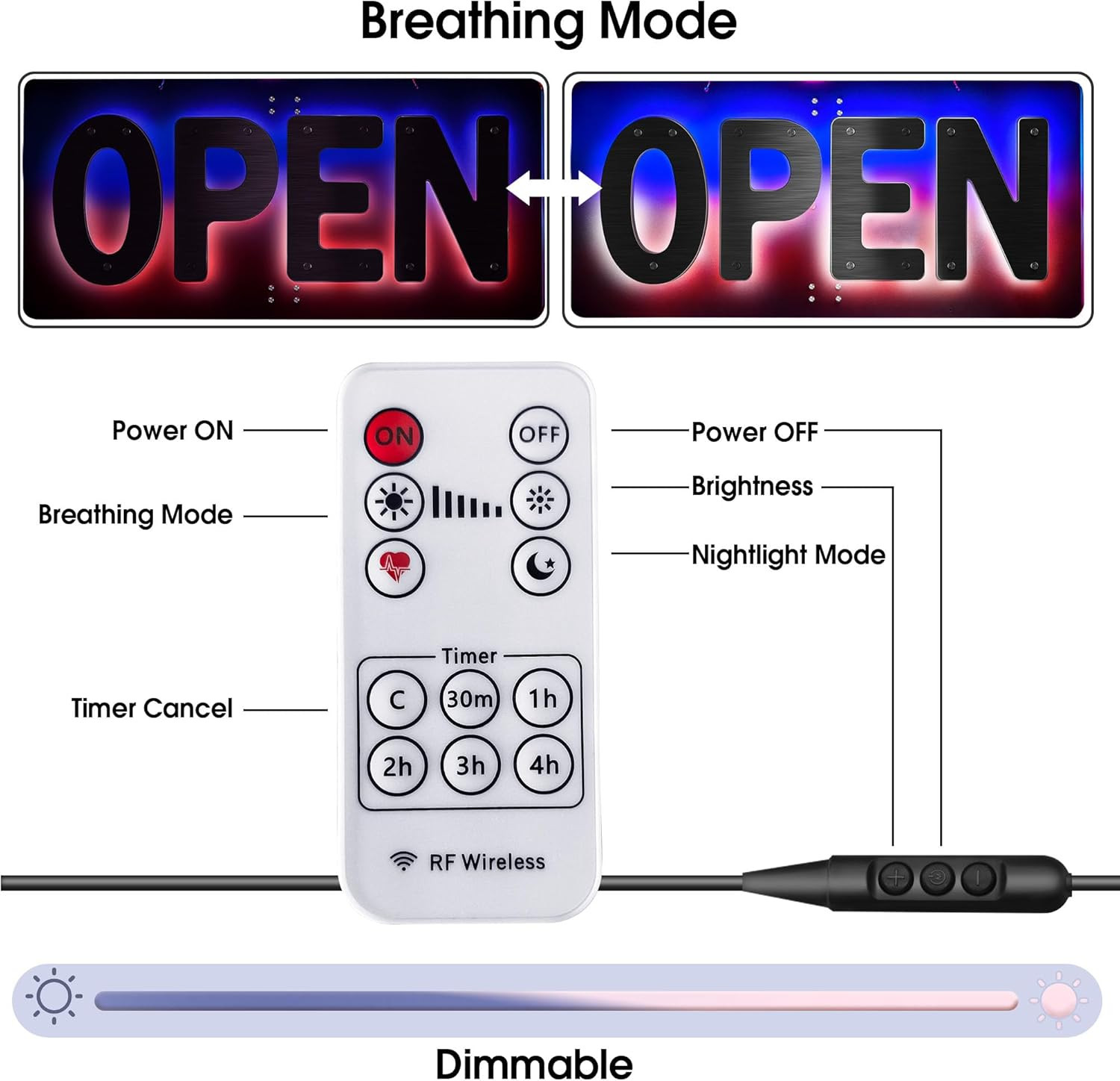 Illuminated LED Open Sign with Soft Halo Backlight for Storefronts and Cafes
