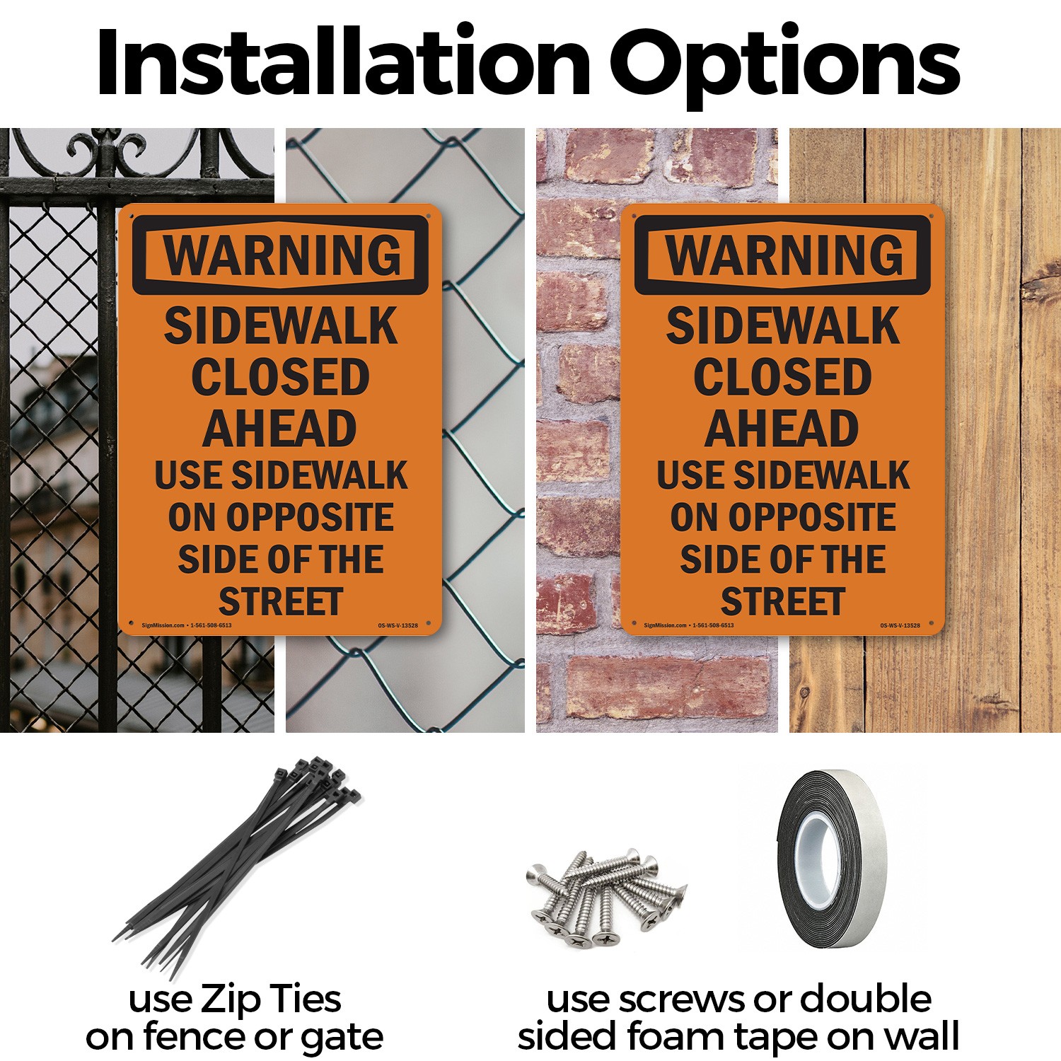 Sidewalk Closed Ahead Use Sidewalk OSHA WARNING Sign Or Decal – 5 or 10 Pack