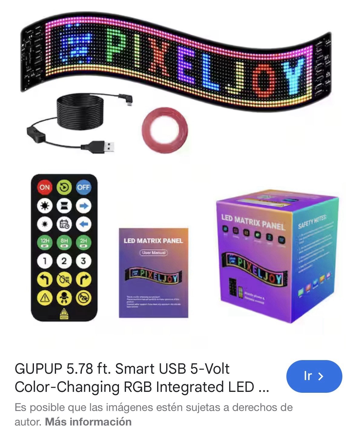 GUPUP LED Matrix Panel RGB Multi-Color USB 5V Digital Display Sign w/ Remote