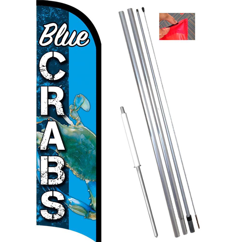BLUE CRABS Premium Windless Feather Flag Bundle (Complete Kit) OR Optional Repl