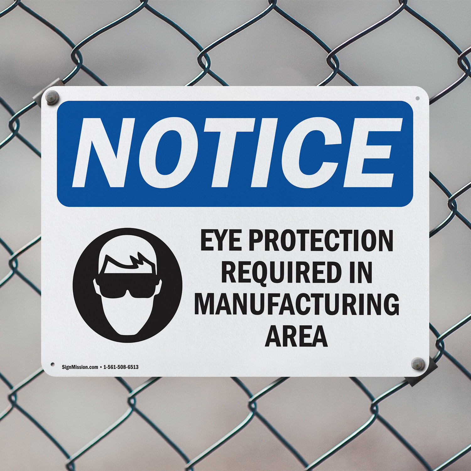 (2 Pack) Eye Protection Required In Manufacturing OSHA Notice Sign Decal Metal