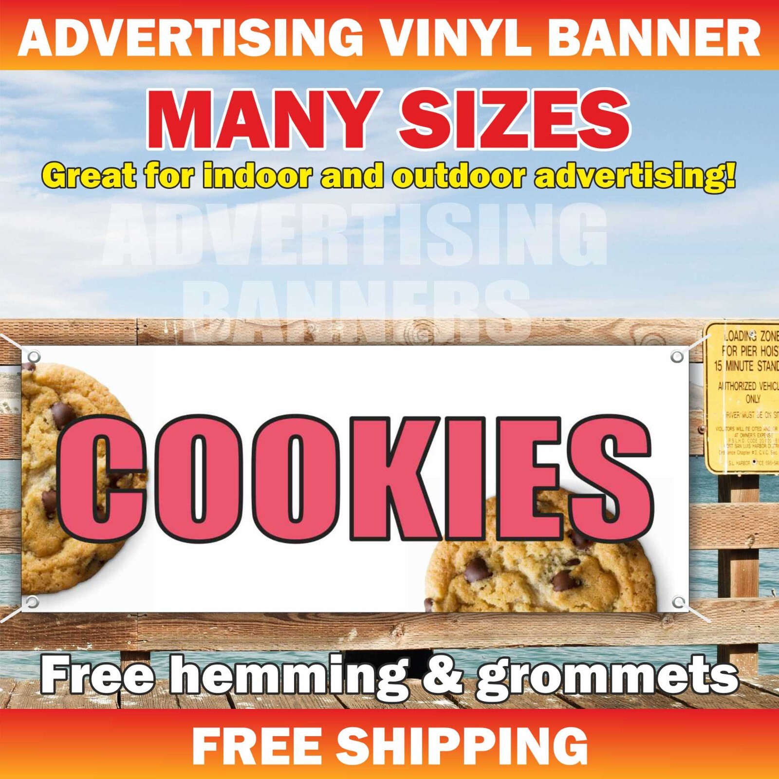 COOKIES Advertising Banner Vinyl Mesh Sign Donuts Croissant Bakery Chocolate