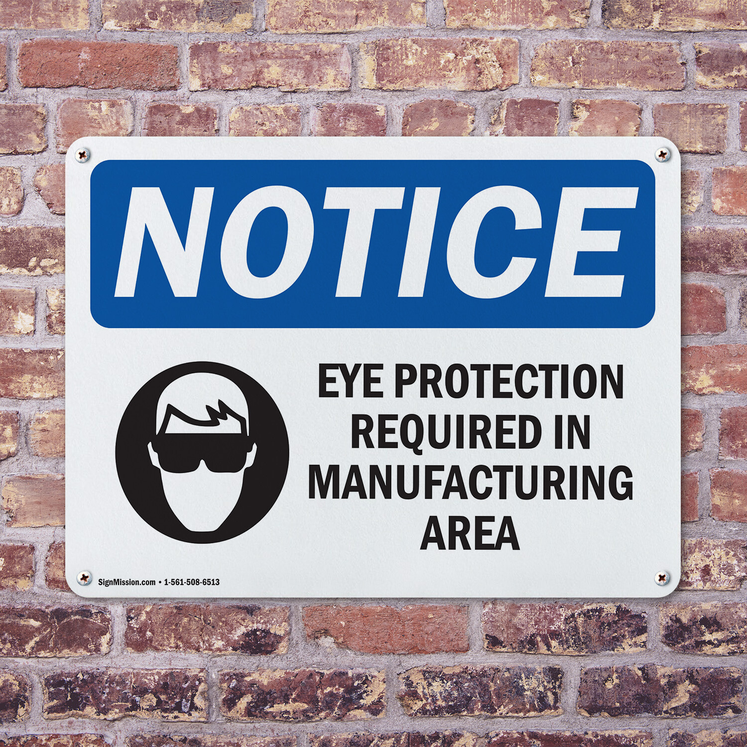 (2 Pack) Eye Protection Required In Manufacturing OSHA Notice Sign Decal Metal