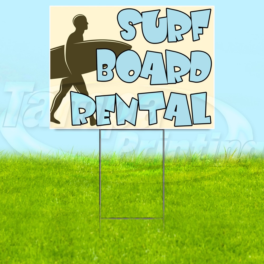 SURF BOARD RENTAL 18×24 Yard Sign Plastic Corrugated WITH STAKE USA YS08069