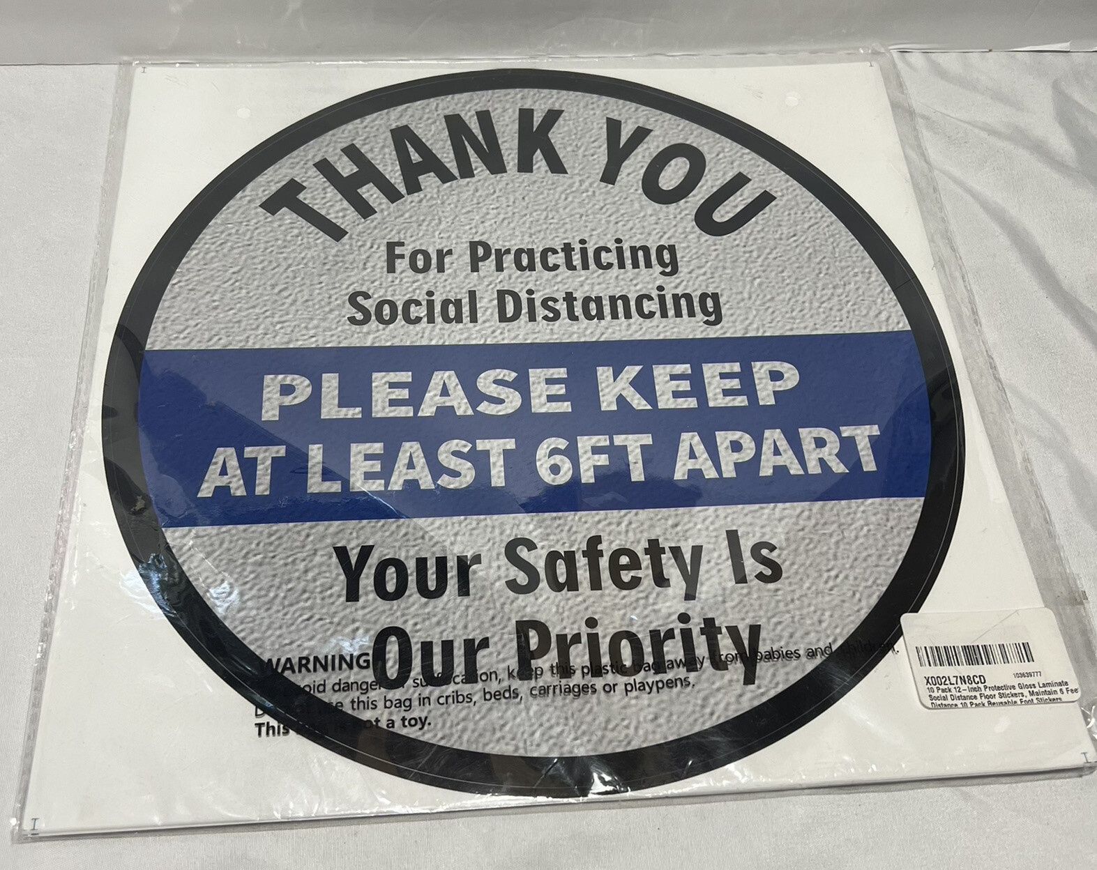 10 Pack 12-Inch Protective Gloss Laminate Social Distance Floor Stickers, Mai…