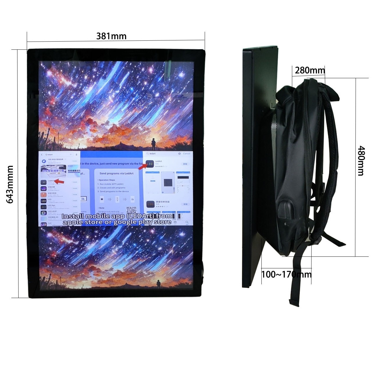 21.5″ Touch Screen LCD Advertising Backpack Portable Digital Billboard Display
