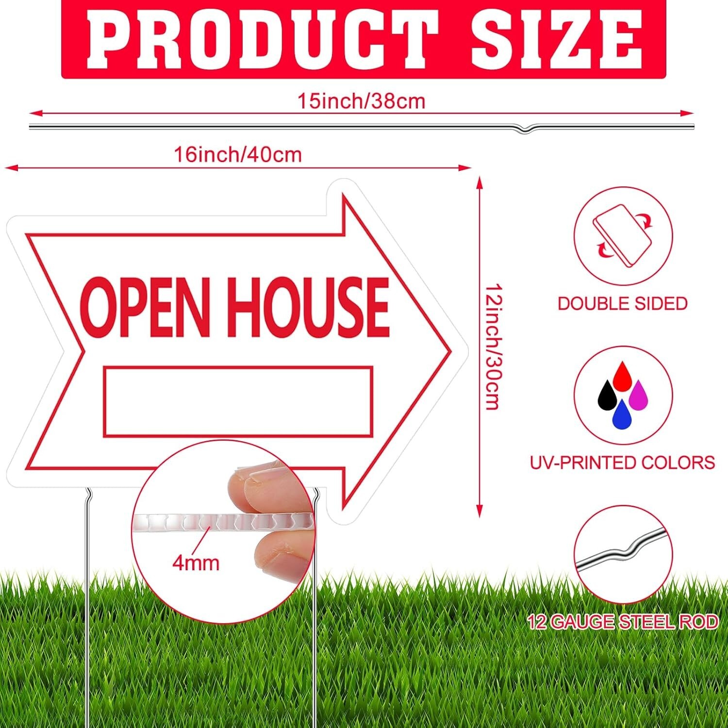 Open House Waterproof Double Sided Real Estate Signs 12×16 Directional ~ 5 PACK
