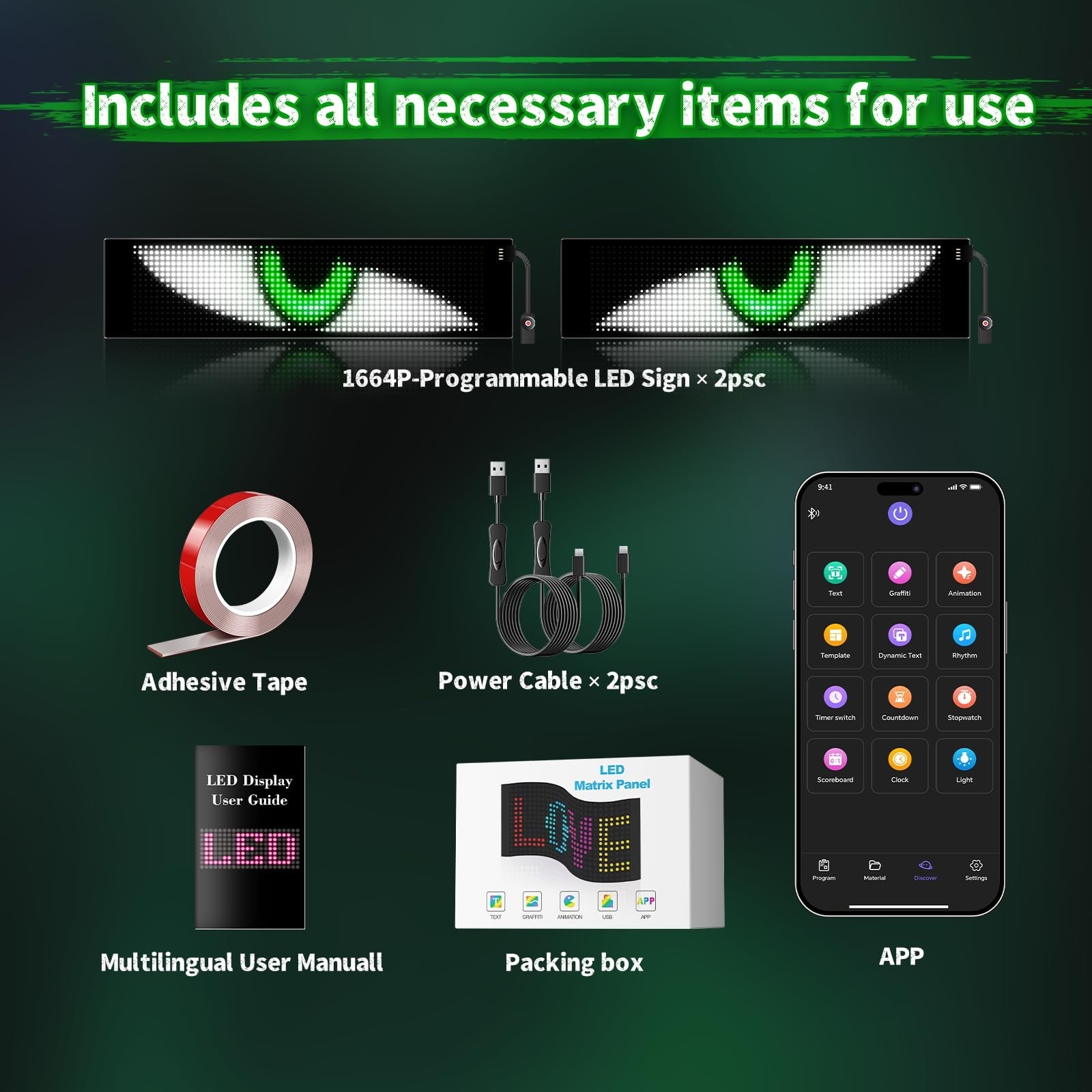 LED Sign for Car Devil’s Eyes Light for Windshield APP Control Scrolling Disp…