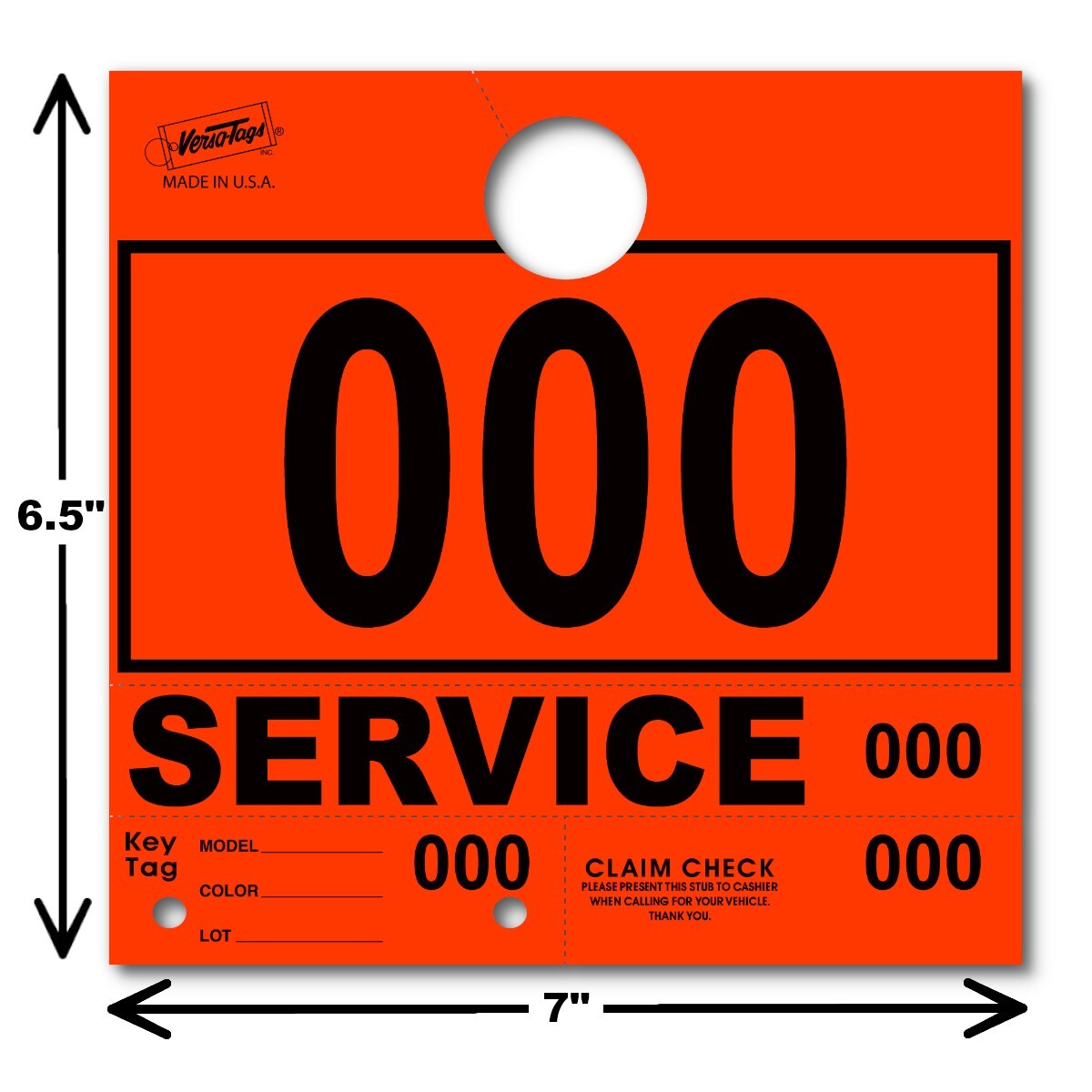 Orange Service Department Hang Tags Window Tag 1000 Per Box