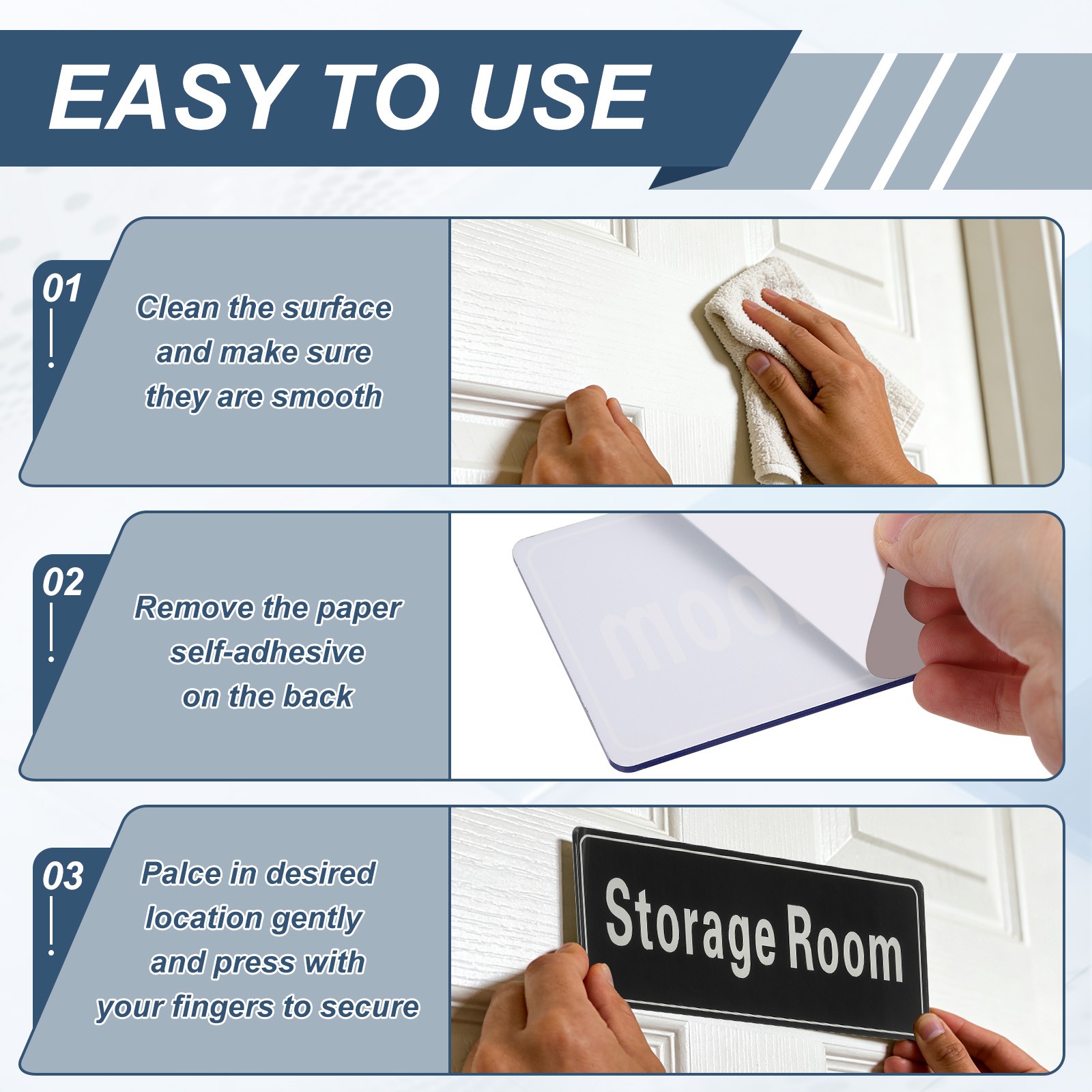 9″x3″ Mechanical Room, 2Pcs Room Door Sign, Navy Blue with White Text