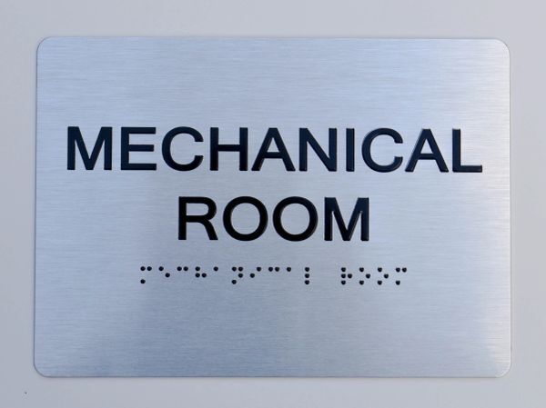 MECHANICAL ROOM SIGN WITH BRAILLE AND RAISED LETTER(5×7, BRUSH SILVER, ALUMINUM)