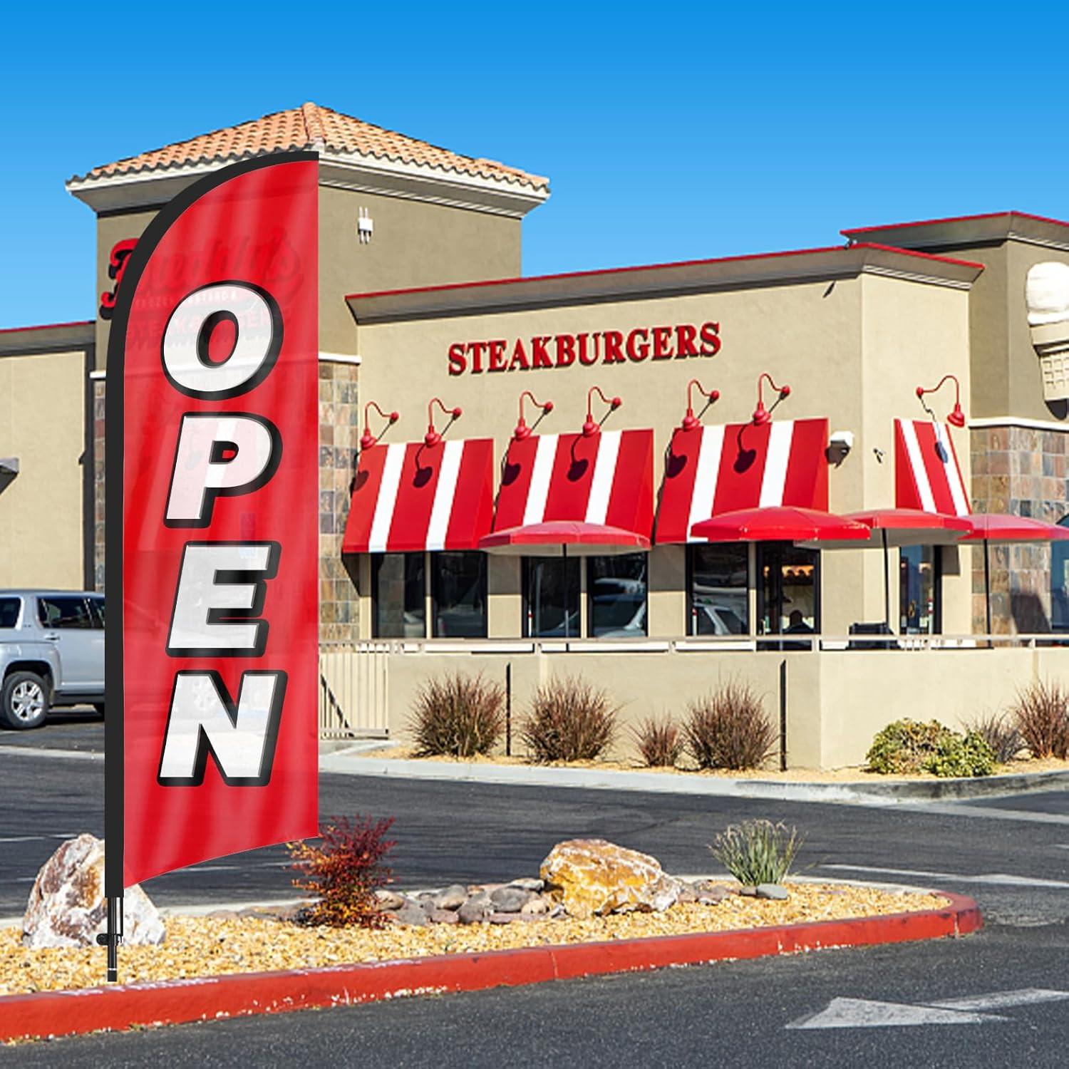Feather Flag for Business with Pole and Ground Stake – 8Ft Open Sign Advertising