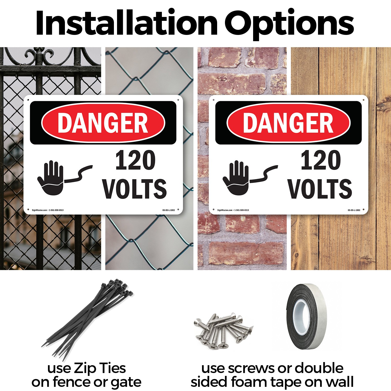 120 Volts OSHA Danger Sign Metal, Plastic, Or Decal – 5 or 10 Pack
