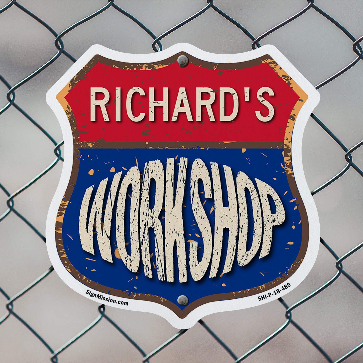 Richard’s Workshop Shield Shaped Sign Weather Resistant Crafted in the USA