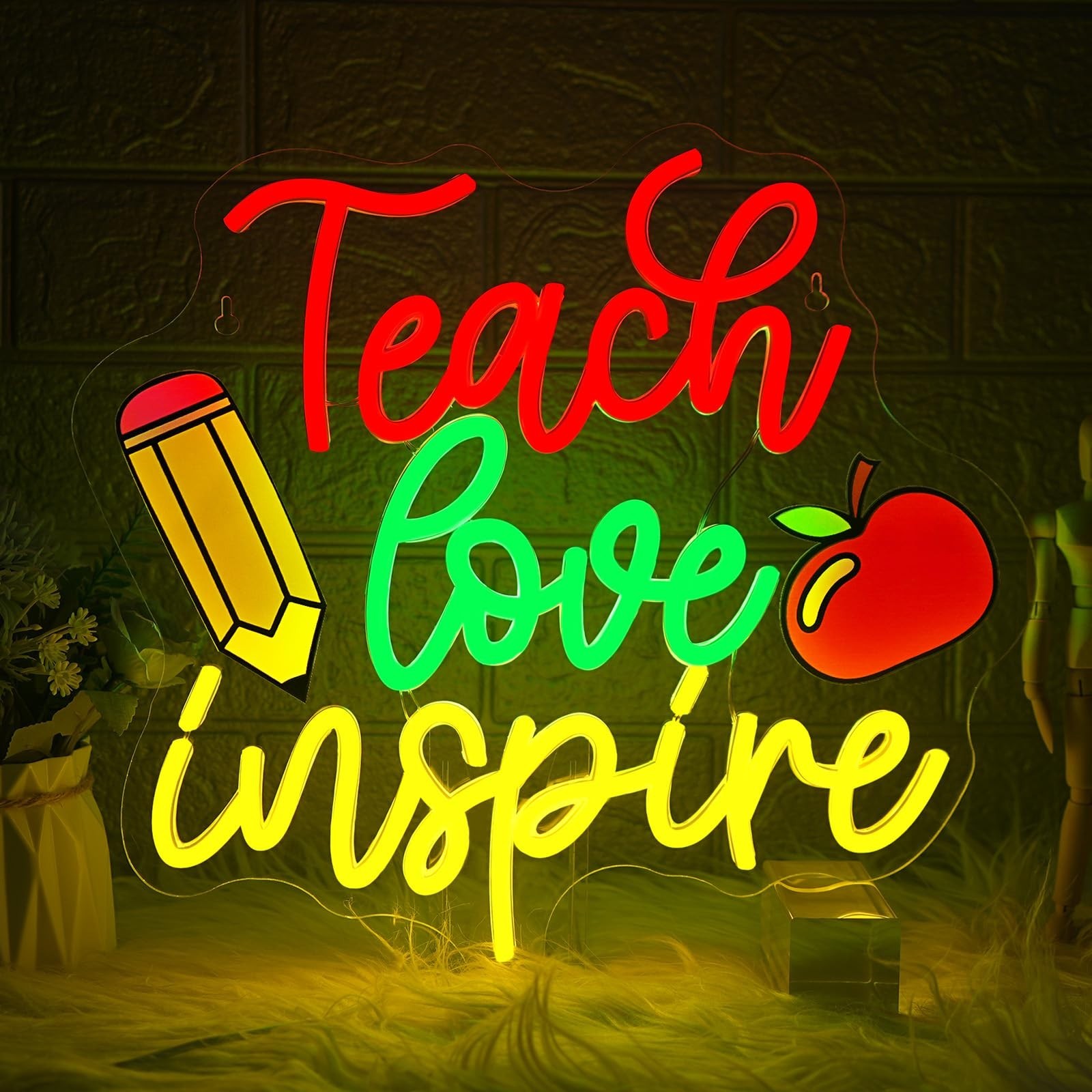 WLHOPE Teach Love Inspire Neon Sign Led Signs for Classroom Wall Decor Neon L…