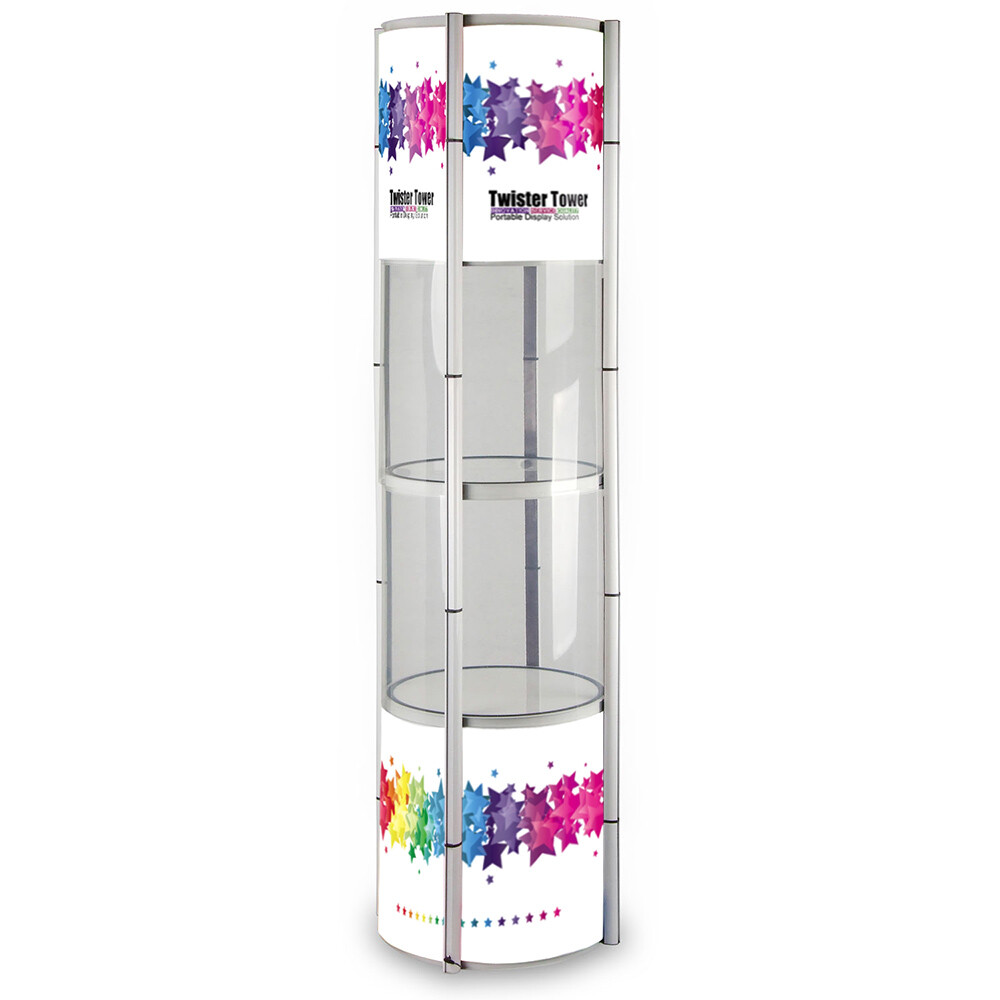 81.1in Portable Round Twist Display Counter with Top Light Clear Magnetic Panels