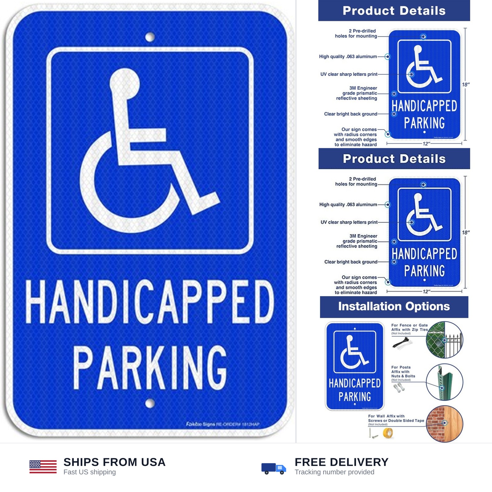 Handicap Parking Sign, with Picture of Wheelchair Sign, 18 x 12 Inches Engine…