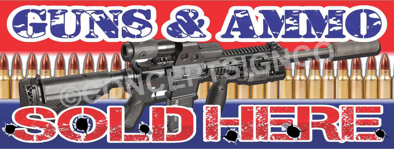 4’X10′ GUNS & AMMO SOLD HERE BANNER Signs XL Bullets Ammunition Range Firearms