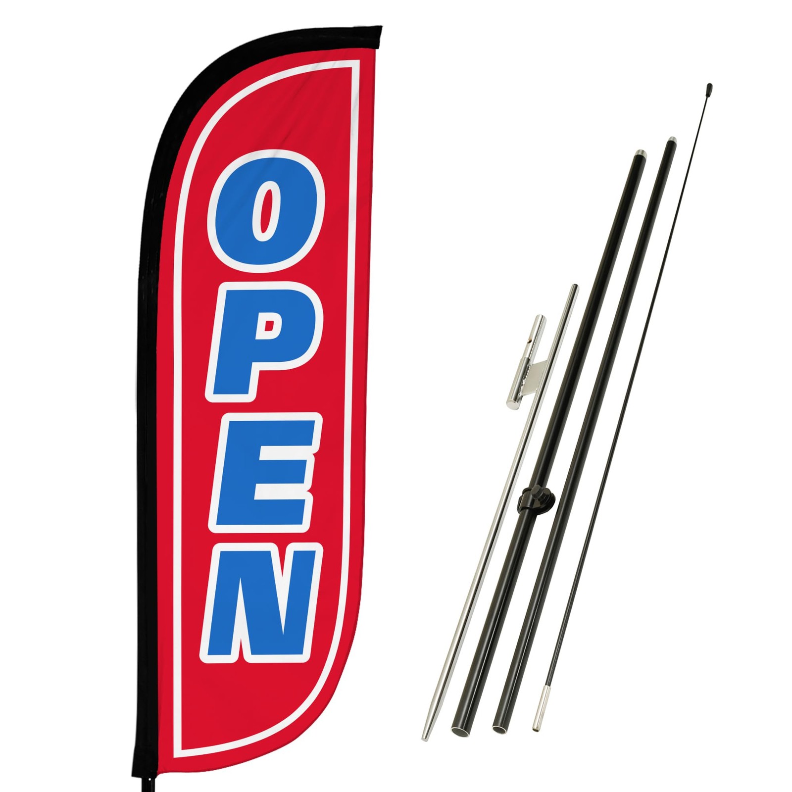 LookOurWay Open Red & Blue Feather Flag Complete Set with Poles & Ground Spike,