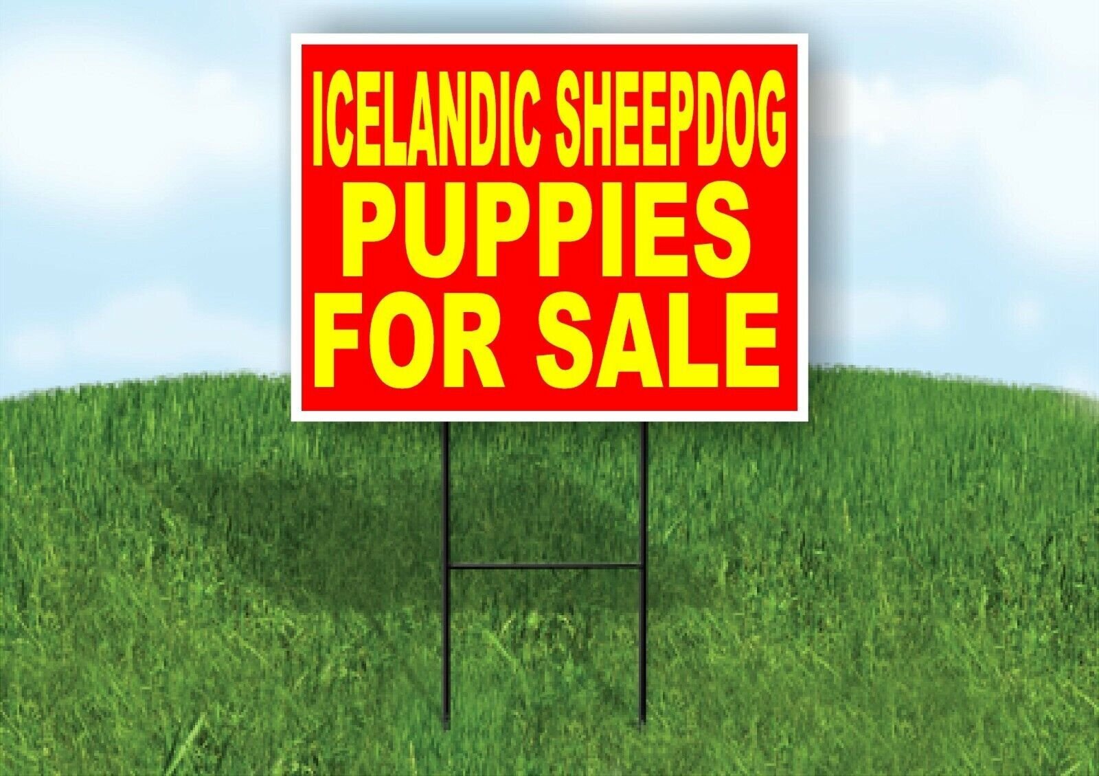 Icelandic Sheepdog PUPPIES FOR SALE YELLOW Yard Sign Road with Stand LAWN SIGN