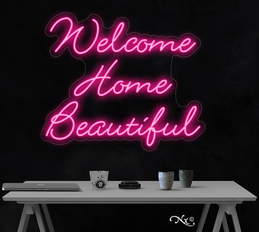 Welcome Home Beautiful LED Neon Sign 31″L x 26″H #LF088