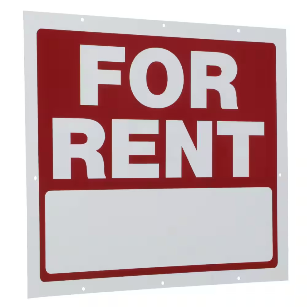 18 In. X 24 In. Red and White Plastic for Rent Sign