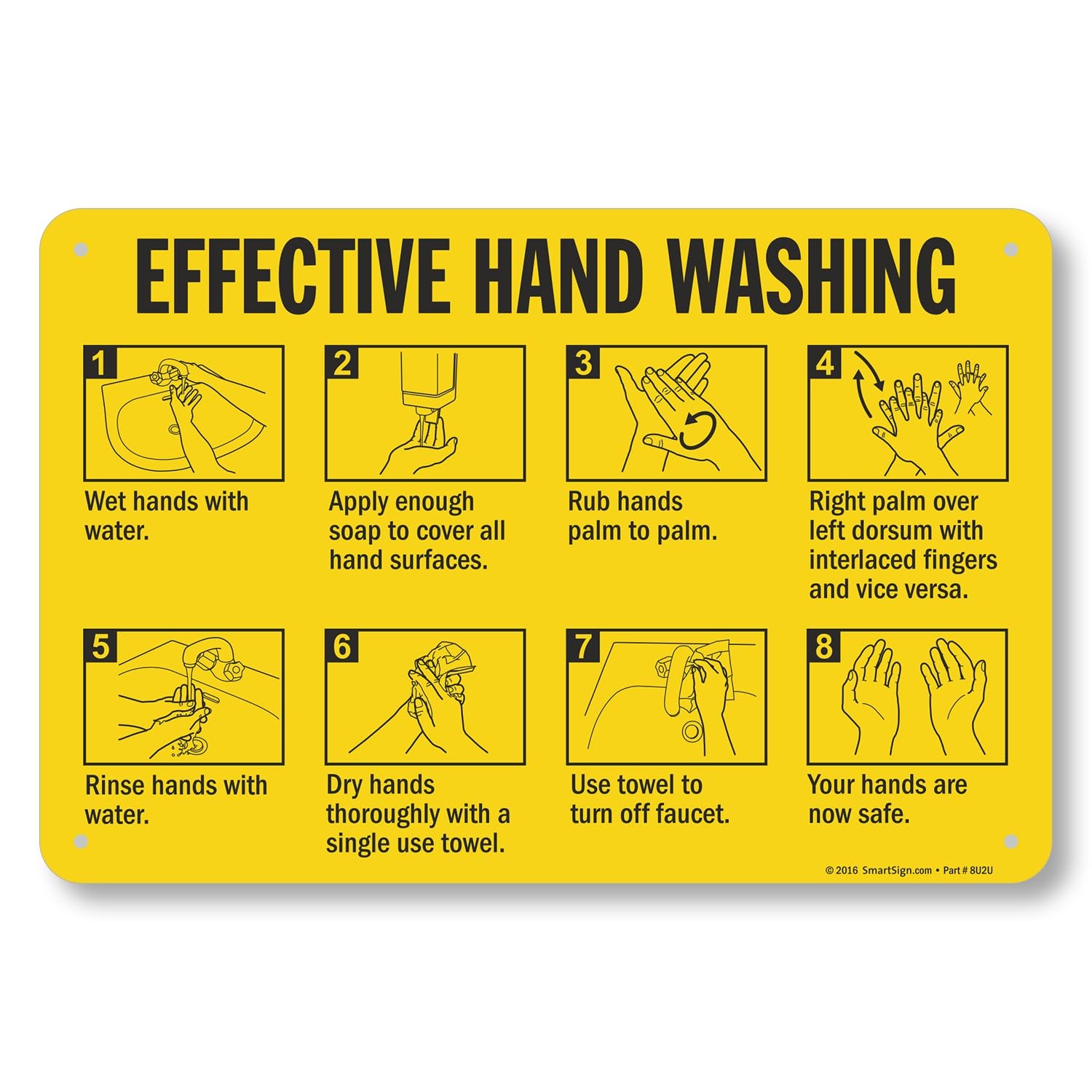 12×18 Inch Effective Hand Washing Metal Sign, Instructions Rustproof Aluminum