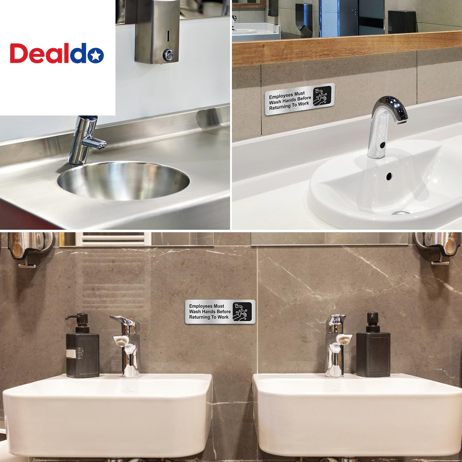 Employees Must Wash Hands before Returning to Work Sign, (4 Pack) Rust Free Brus