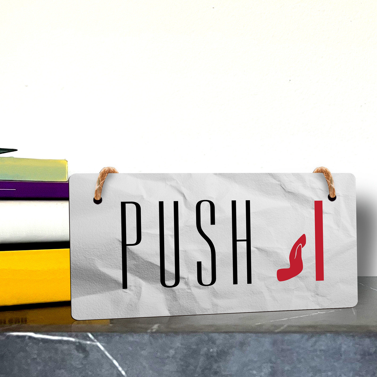 Push 5″ x 10″ Hanging Wall or Door Sign | Rustic Twine | Home and Business