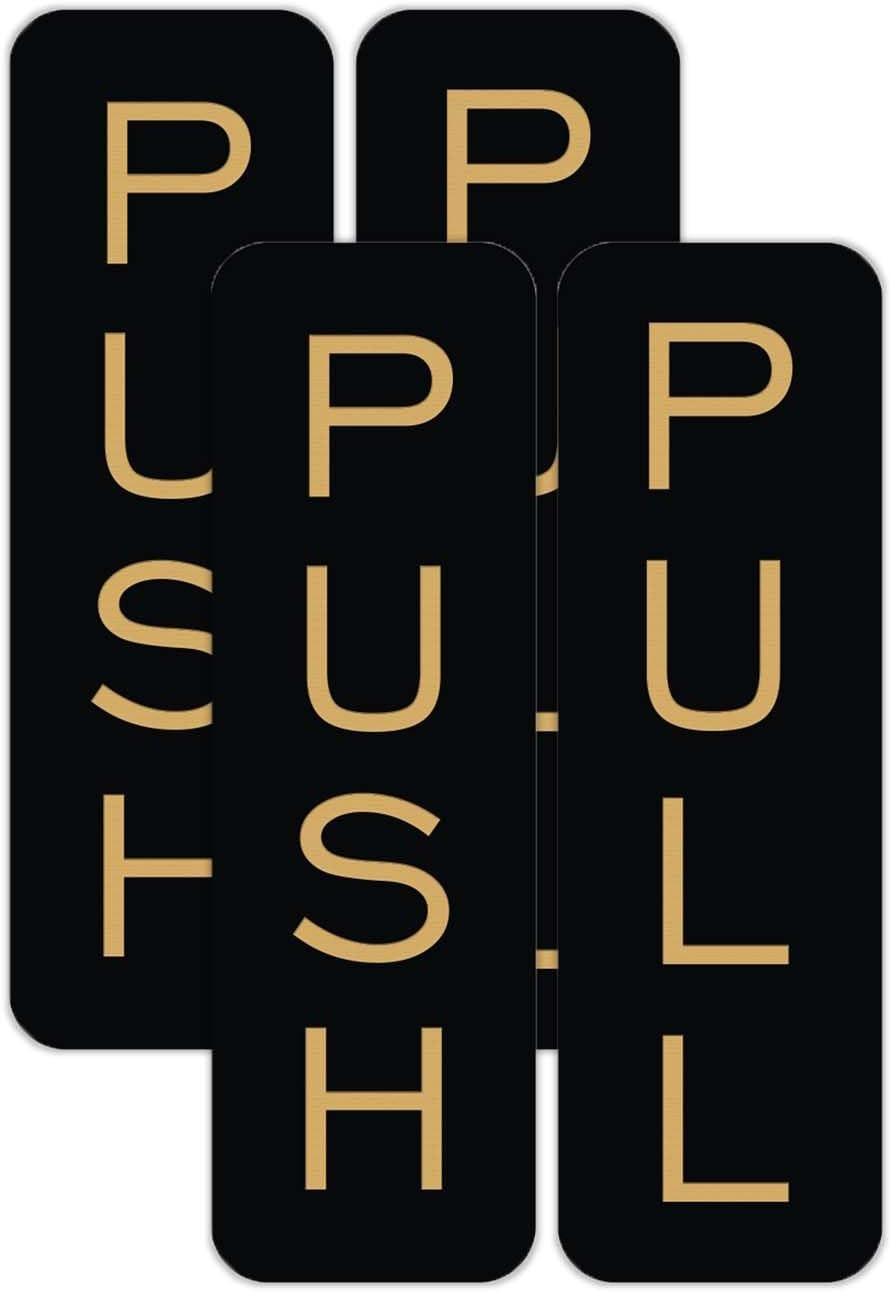 Basic Vertical Push Pull Door Sign (Black/Gold) – Small 2 Pack