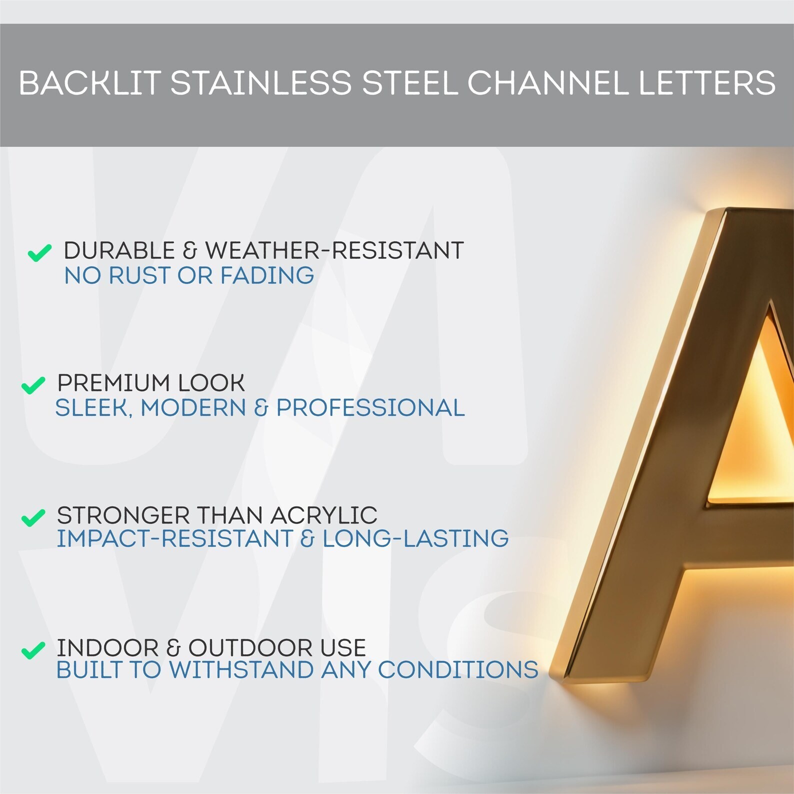 Stainless Steel Channel Letters Sign Business Signs Custom for Indoor & Outdoor