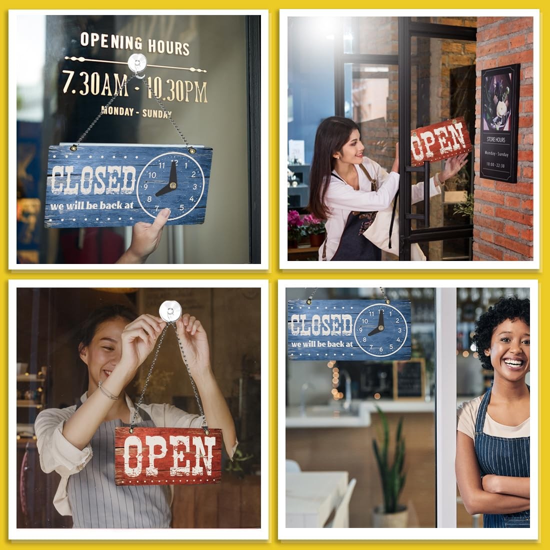 PLIGREAT Vintage Open Closed Sign, Double-Sided Open Closed Sign with Clock W…