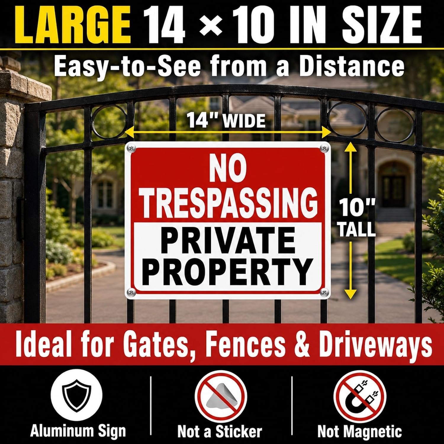 4 Pack Large No Trespassing Signs Private Property – 14X10 Inch 40 Mil Heavy Dut
