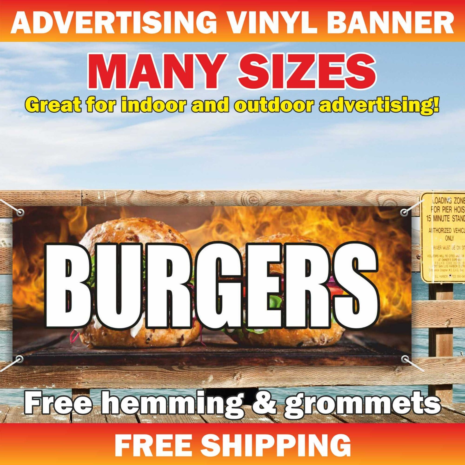 BURGERS Advertising Banner Vinyl Mesh Sign Cheesecake Food Restaurant Bar Cafe