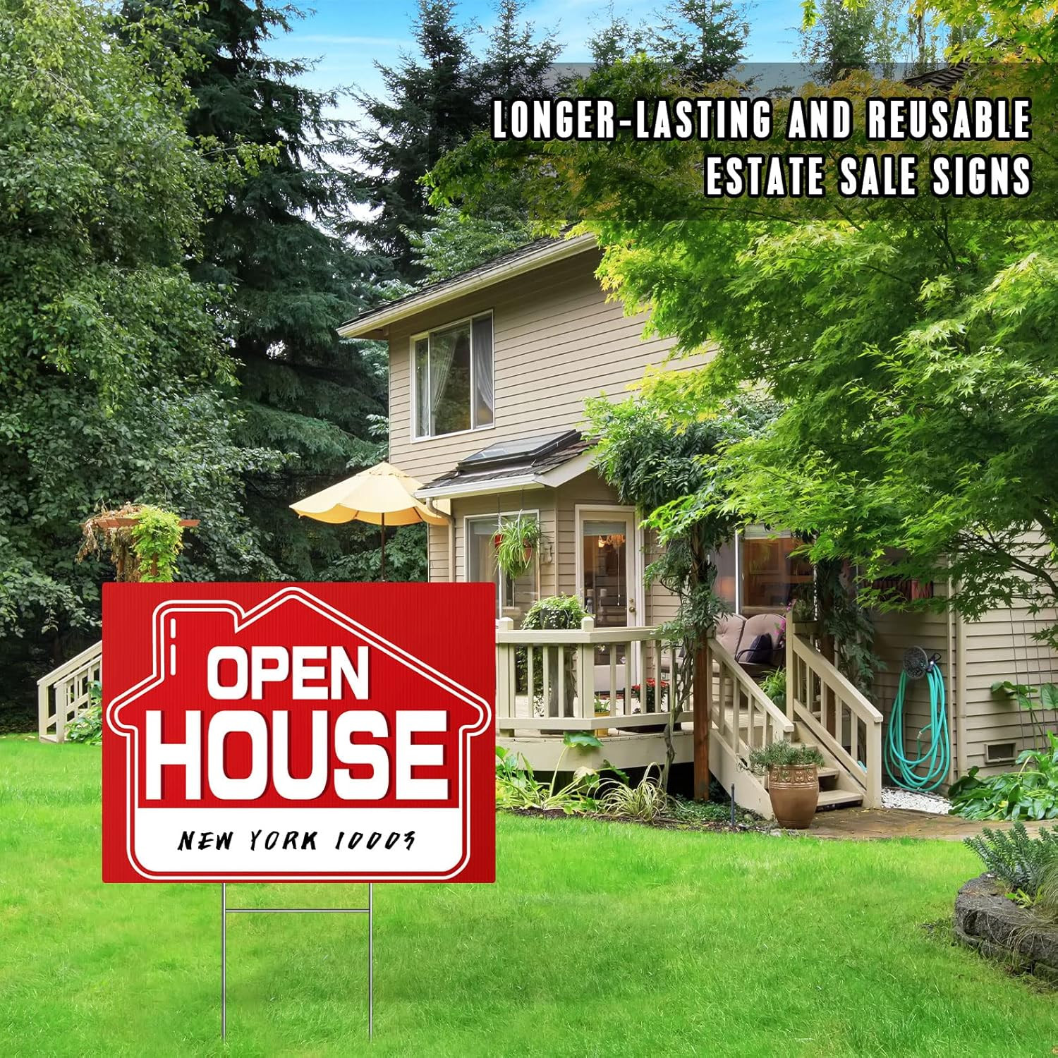 Open House Signs (5 Pack), 16″ X 12″ Double-Sided Yard Sign with Metal H Stakes,