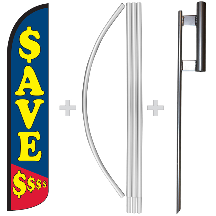 Save $$$ 15′ Tall Windless Swooper Feather Banner Flag & Pole Kit