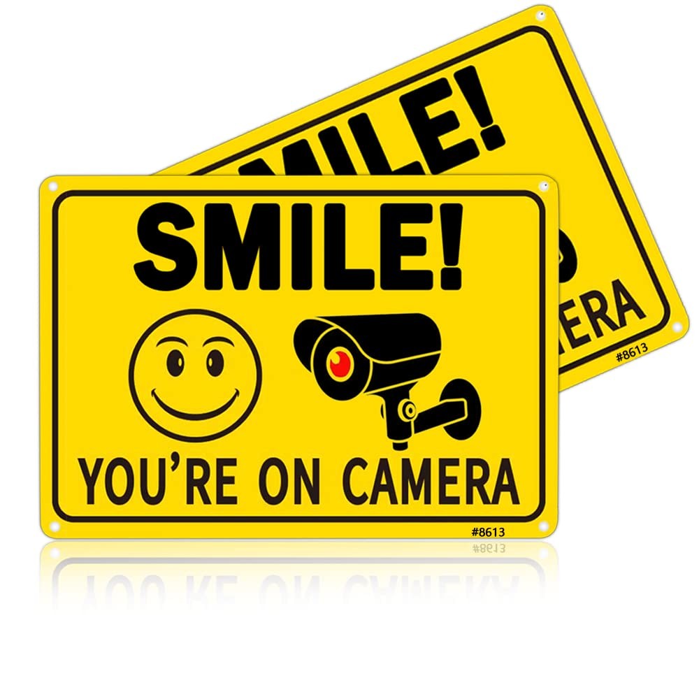2 Pack Camera Signs 10×7 Inch Security Surveillance Warning Home Office RustFre