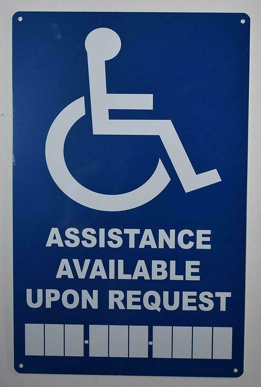 Assistance Available Upon Request with Phone Number Sign (Blue,9×14)…ref0420