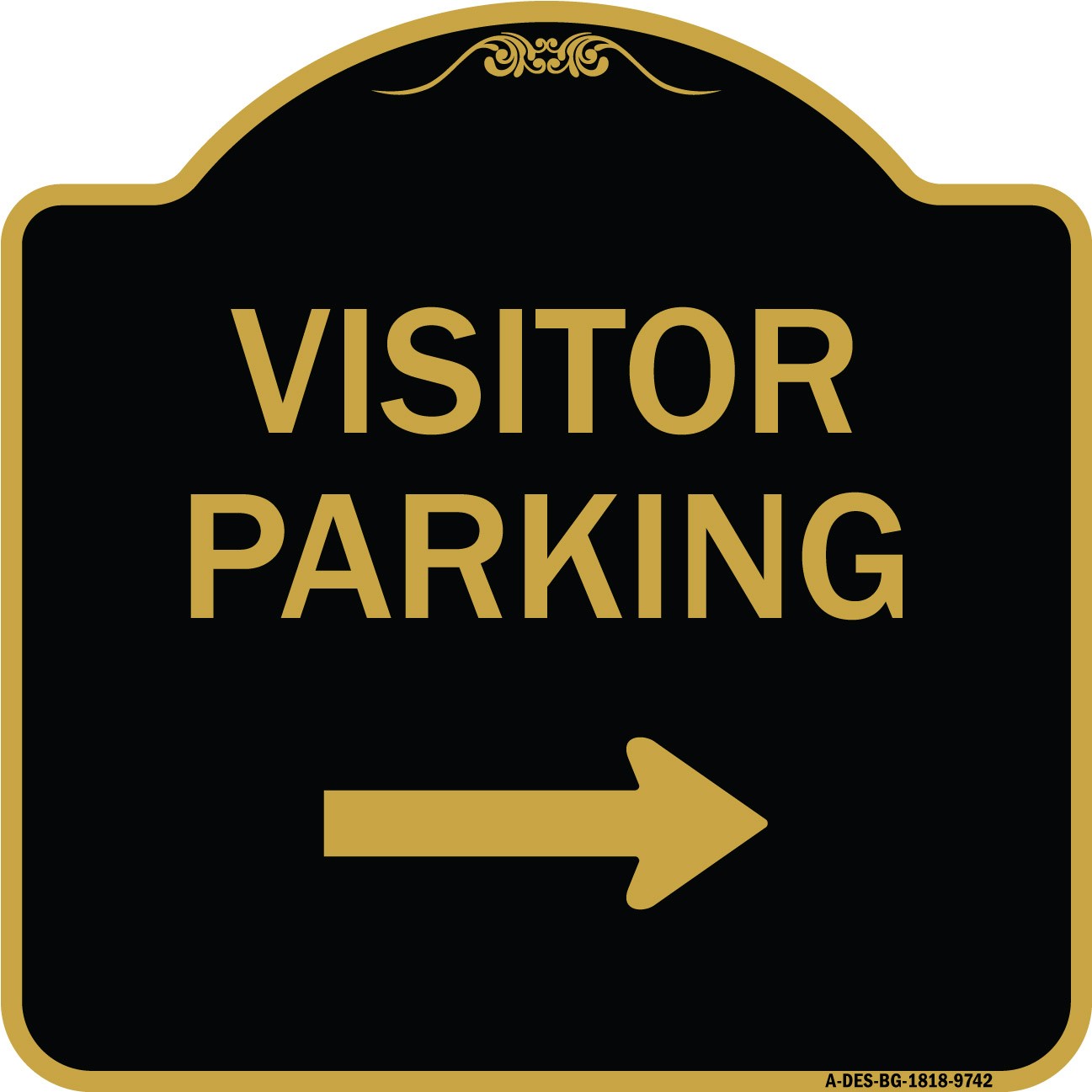 Designer Series – Visitor Parking (With Right Arrow) Black & Gold Metal Sign