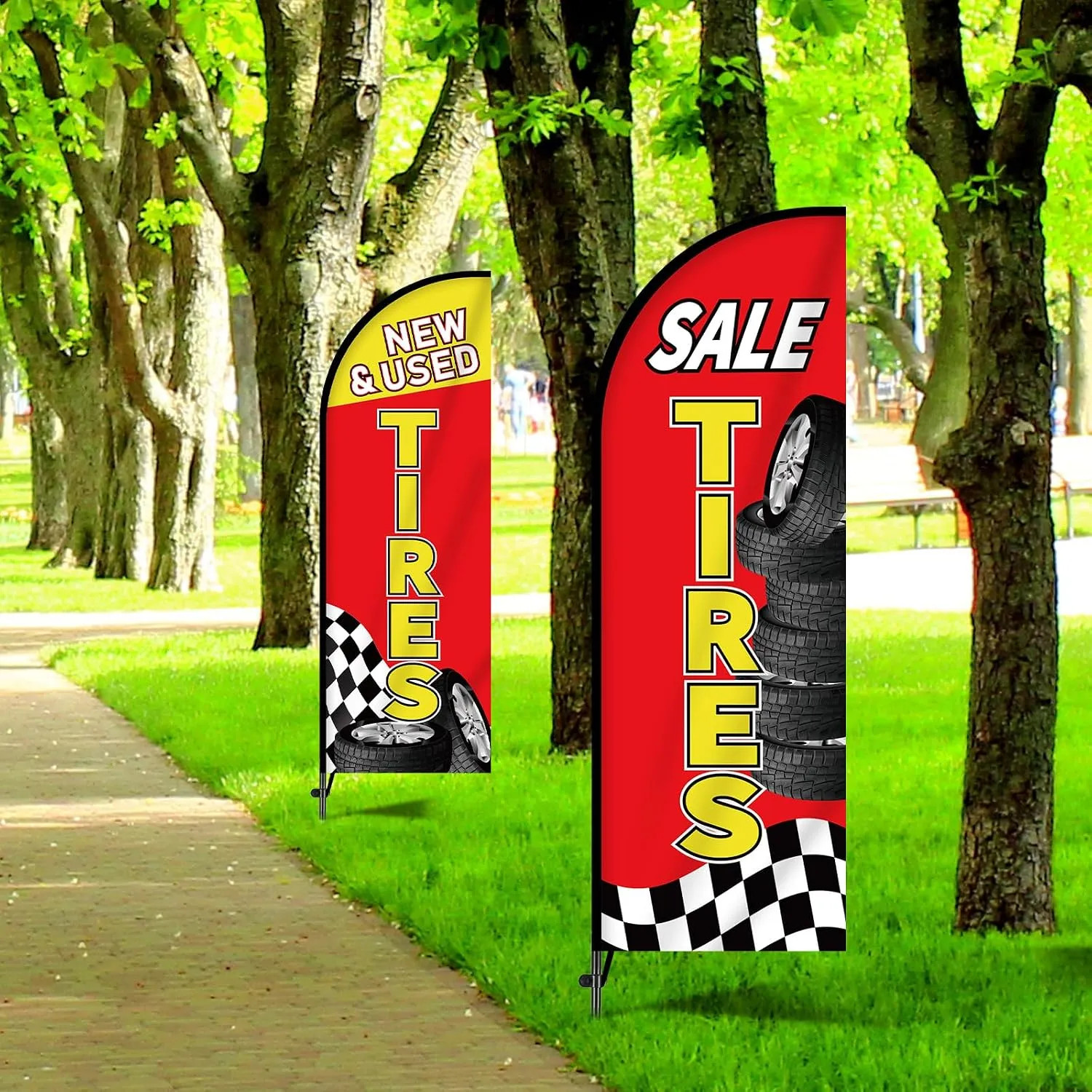 7ft Tire Sale Feather Flag Set Swooper Banner with Pole and Ground Stake 2 Pack