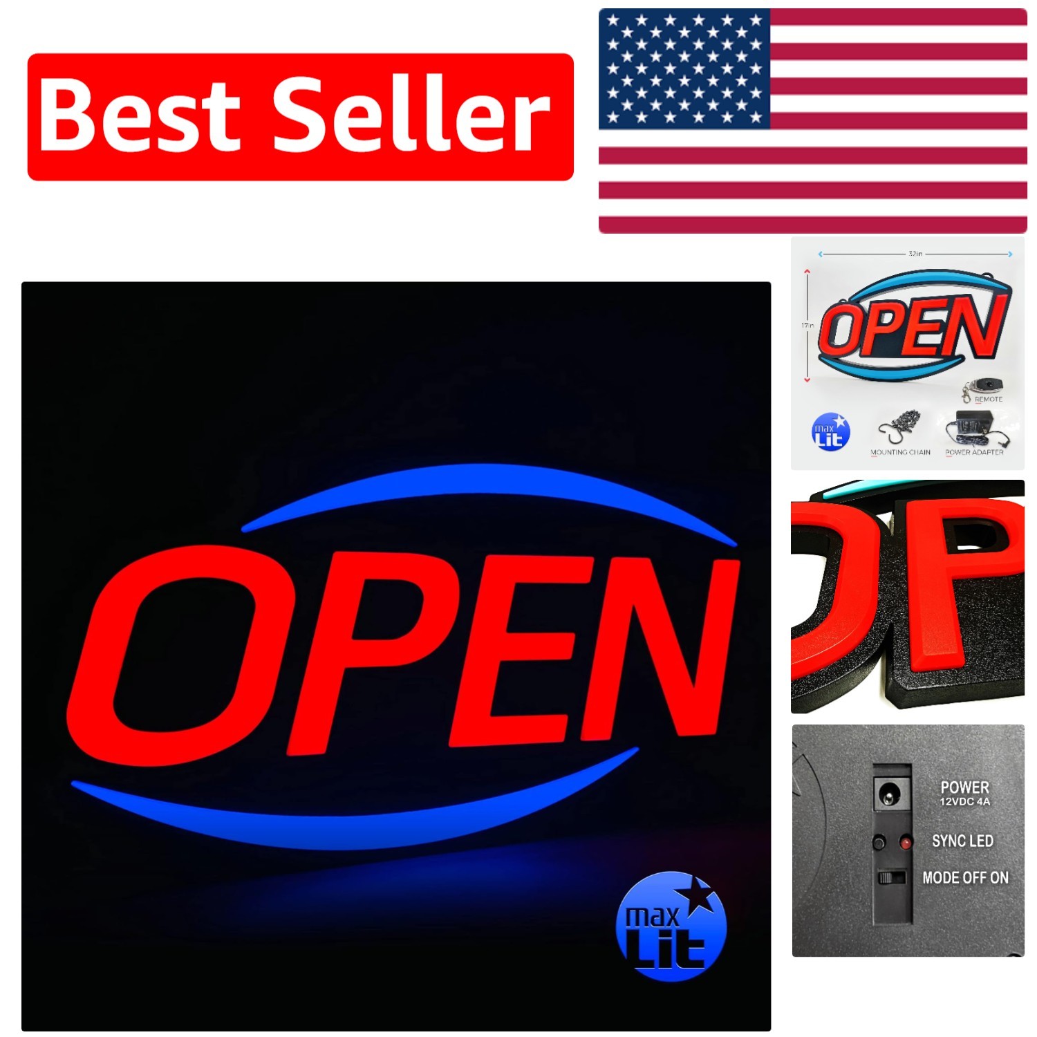 Energy-Saving 32” x 17” LED Open Sign – Remote Control and Long-Lasting Design